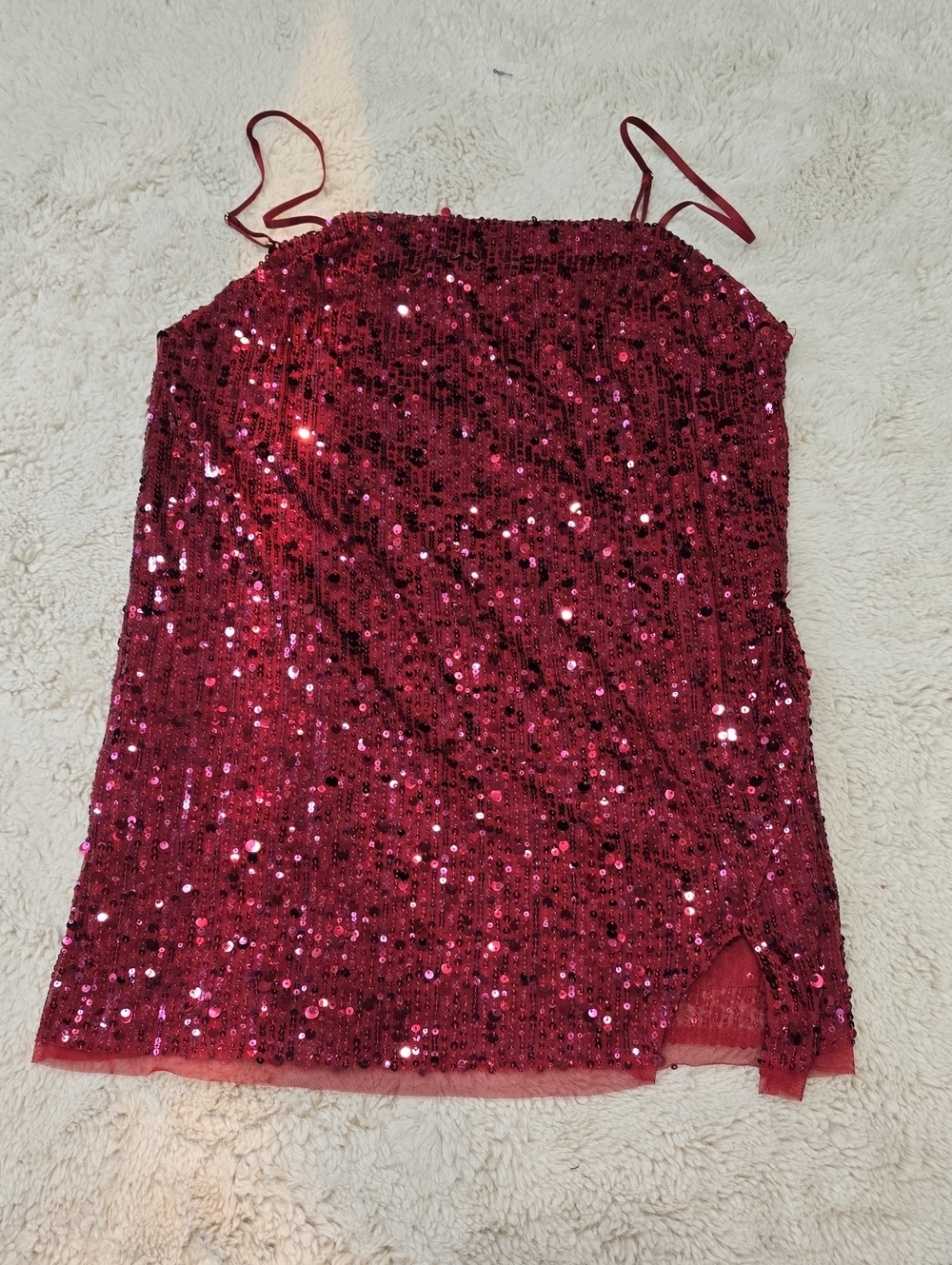 Red Sequin Spaghetti Strap Cami Top